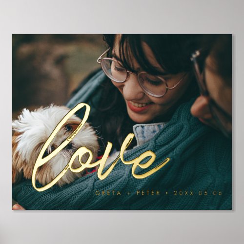Love modern typography overlay couple photo gold foil prints