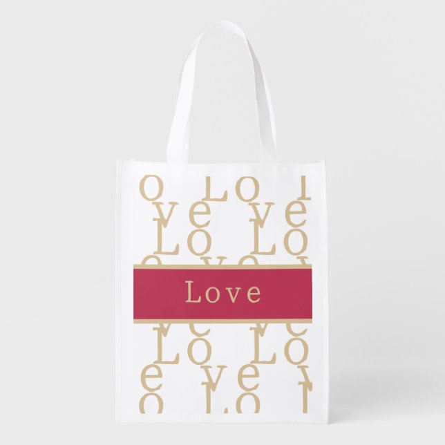 Love | Modern Typography Pattern Grocery Bag (Front)