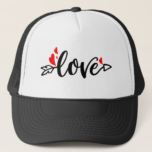 Love_Modern Typography Red Hearts Trucker Hat