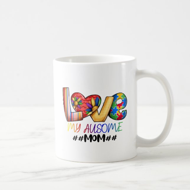 Love Mom Autism Awareness for Proud Moms Coffee Mug (Right)