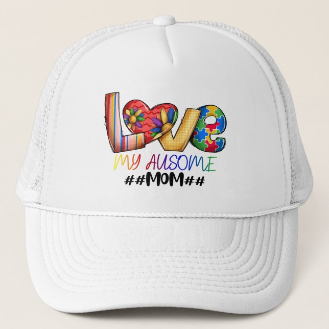 Love Mom Autism Awareness for Proud Moms Trucker Hat (Front)