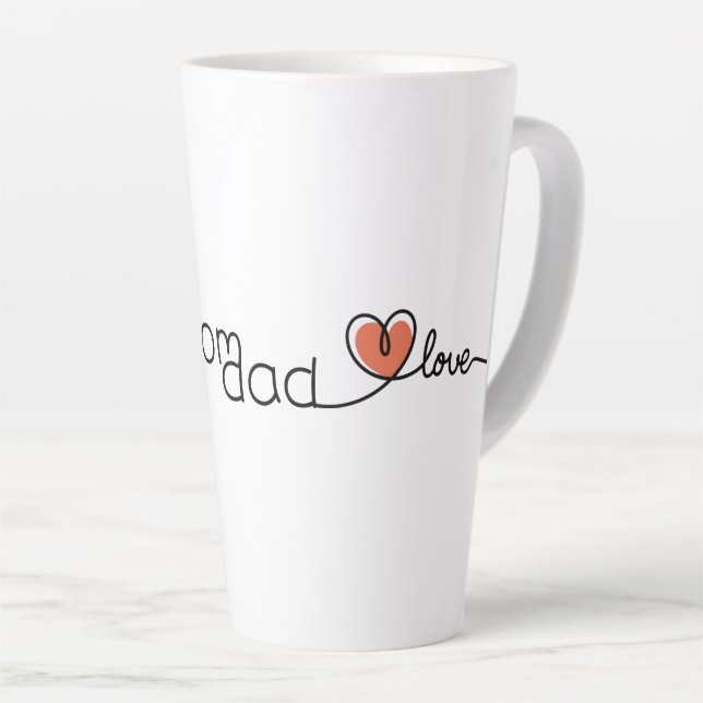 Love Mom Dad Text Cute Red Heart Mug (Right Angle)