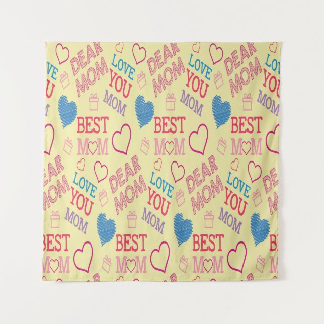 Love Mom Happy Mothers Day I Love Mom Graphic patt Tapestry (Front)