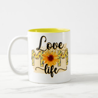 Love Mom Life Sunflower Modern Two-Tone Coffee Mug