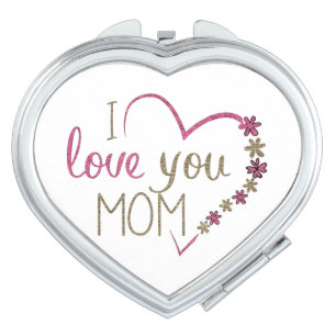 Love Mom Mothers Day Heart Compact Mirror