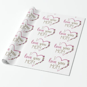 Love Mom Mothers Day Heart Wrapping Paper