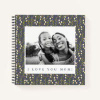 Love Mom Navy Floral Script Photo Writing