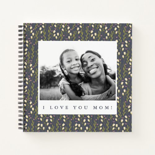 Love Mom Navy Floral Script Photo Writing Notebook