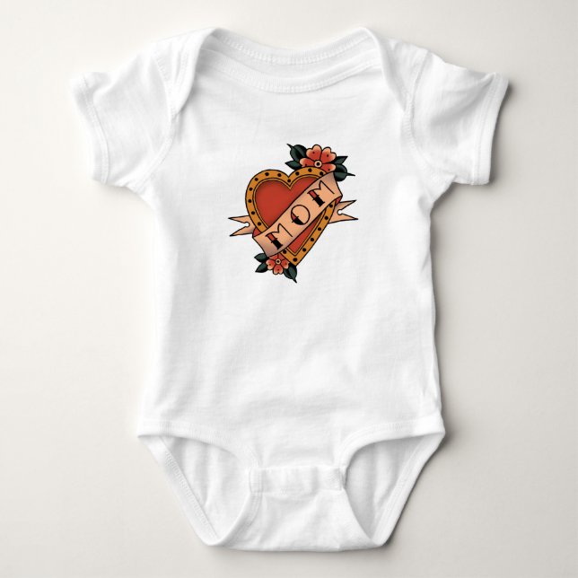 Love mom old school heart baby bodysuit (Front)
