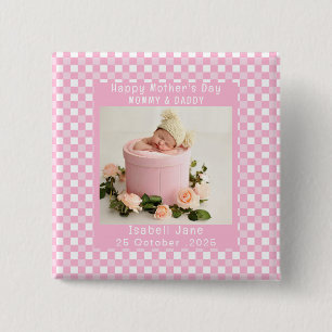 Love Mom Simple Elegant girly White & pink photo Button