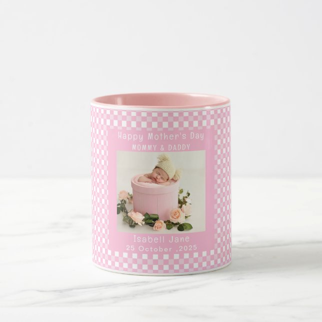 Love Mom Simple Elegant girly White & pink photo Mug (Center)