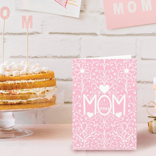 Love Mom Simple Elegant White Lace Mothers Day Card