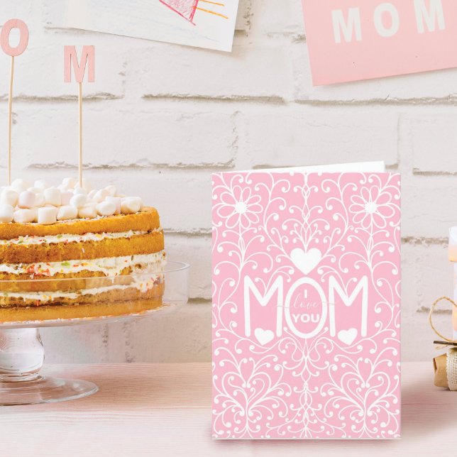 Love Mom Simple Elegant White Lace Mother's Day Card (Creator Uploaded)