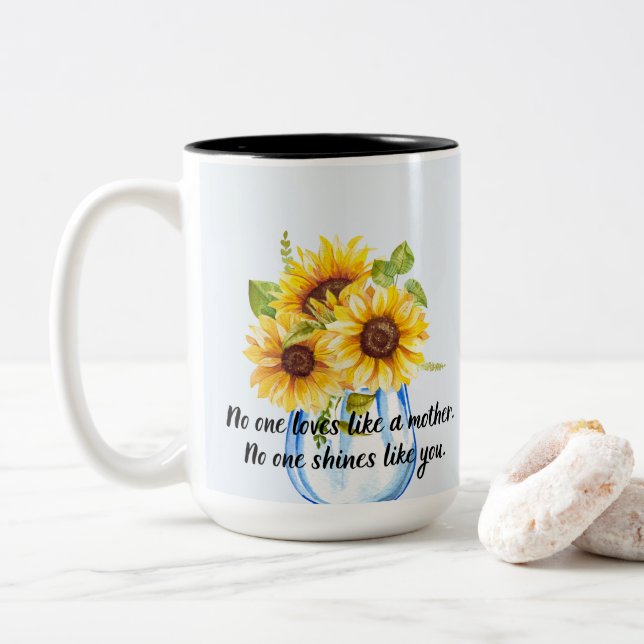Love Mom With Sunflower Two-Tone Coffee Mug (With Donut)
