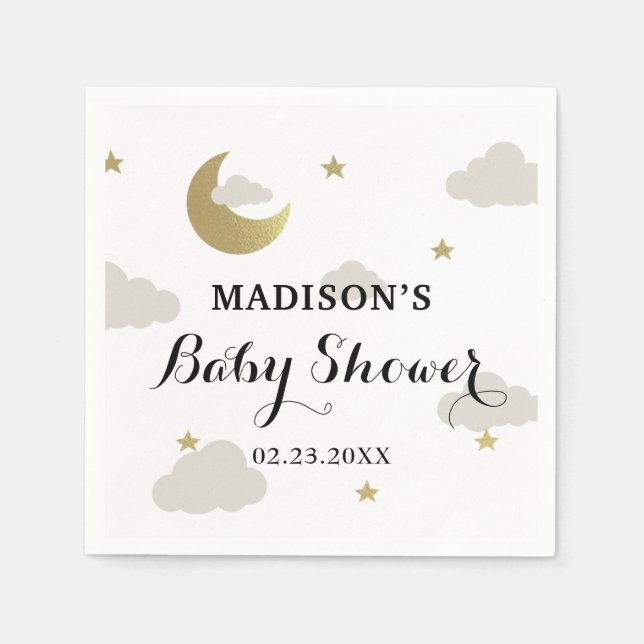 Love Moon and Back Glitter Star Clouds Baby Shower Napkins (Front)
