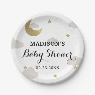 Love Moon and Back Glitter Star Clouds Baby Shower Paper Plates
