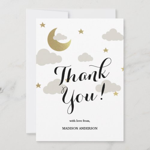 Love Moon and Back Glitter Star Clouds Baby Shower Thank You Card