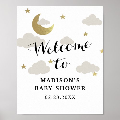 Love Moon and Back Star Clouds Baby Shower Welcome Poster