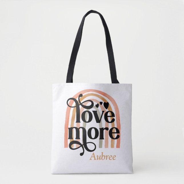 Love More Rainbow Personalized Tote Bag (Front)