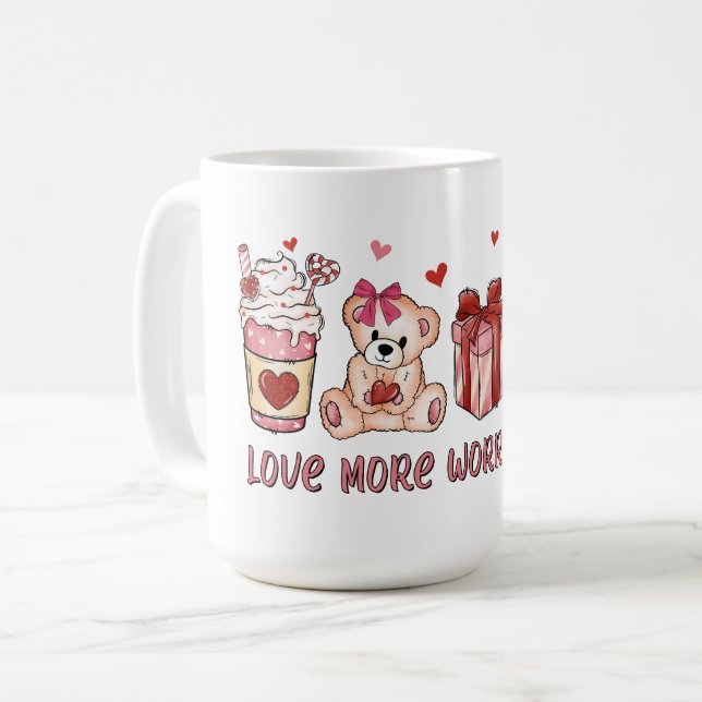 Love more worry less coffee mug (Front Left)