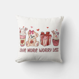 Love More Worry Less Valentine's Day Throw Pillow