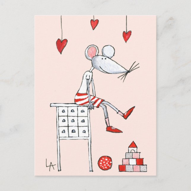 Love Mouse With Hearts Postcard (Front)