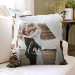Love Mr. and Mrs. Wedding Photo Throw Pillow<br><div class="desc">Celebrate your love with our Love Mr. and Mrs. Wedding Photo Throw Pillow,  featuring two personalized photos and an elegant design. This custom pillow is perfect for newlyweds or a wedding anniversary,  showcasing your favorite wedding moments and adding a special touch to your home décor!</div>