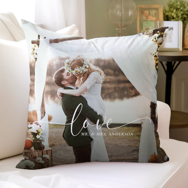 Love Mr. and Mrs. Wedding Photo Throw Pillow (Creator Uploaded)