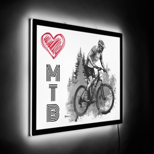 Love MTB mountain bike wood bicycle forest BW LED Sign