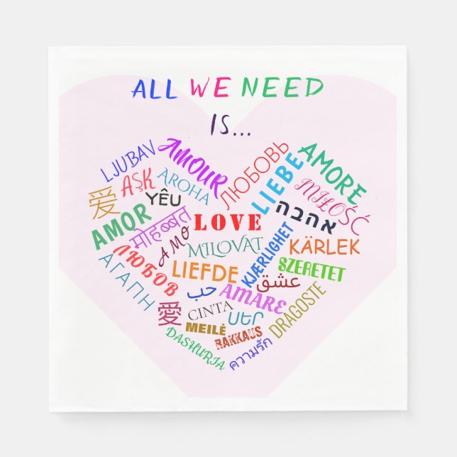 LOVE - Multi Language - Customizable International Napkins (Front)