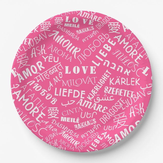 LOVE - Multi Language - Customizable International Paper Plates (Front)