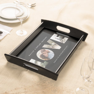 Love Multi Photo Black Simple Modern Personalized Serving Tray
