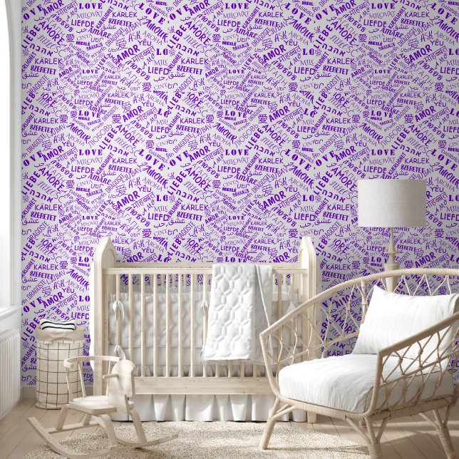 Love Multilingual Text Custom Colors Purple Wallpaper (Kids)