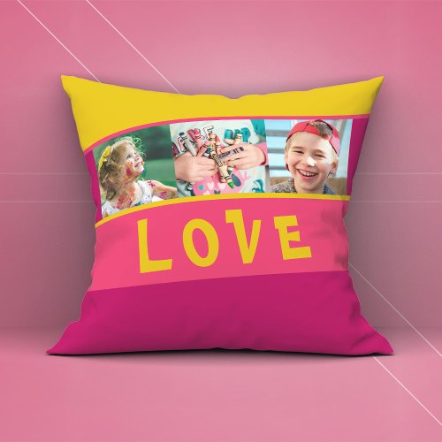 LOVE Multiple Photo Colorful Striped Throw Pillow