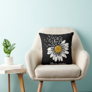 Love Music Daisy Flower Throw Pillow