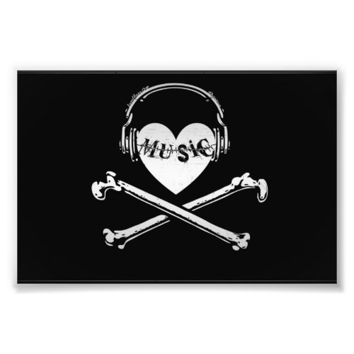 Love Music Headphones Skull and Crossbones Photo Print