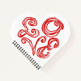 LOVE Music Heart Fabric Font Red Letters Notebook