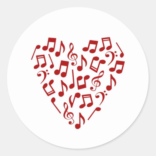 Love Music Heart of Music Notes Classic Round Sticker