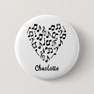 Love Music Heart of Music Notes with Name Button