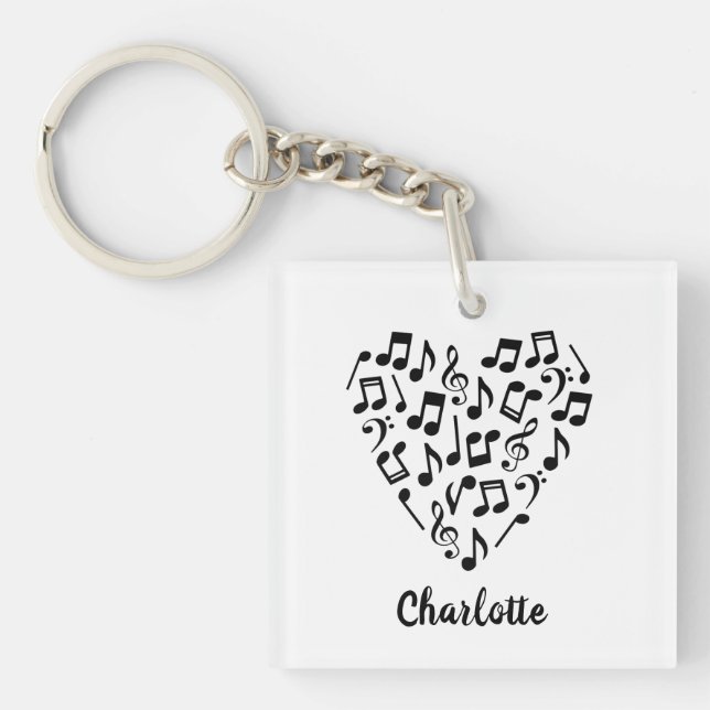 Love Music Heart of Music Notes with Name Keychain (Front)
