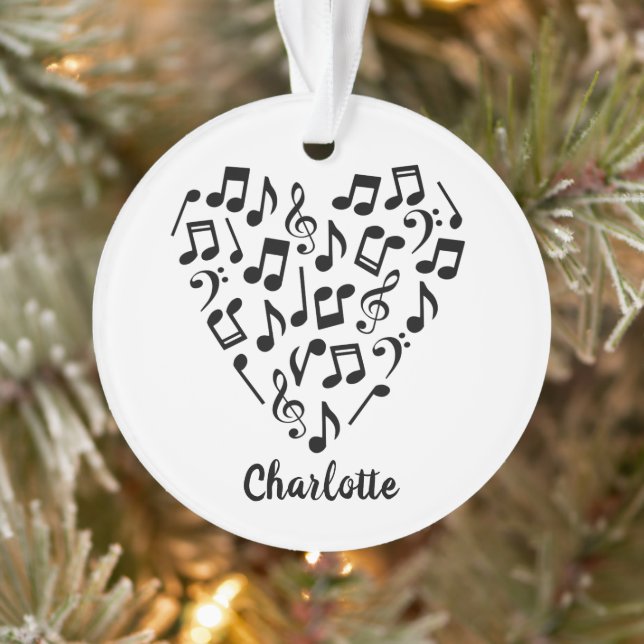 Love Music Heart of Music Notes with Name Ornament (Tree)