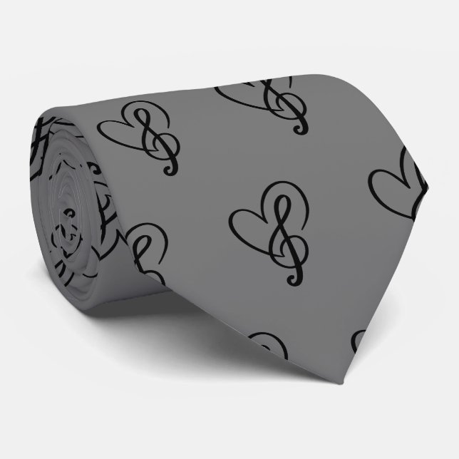 Love Music Heart Treble Clef Logo Neck Tie (Rolled)