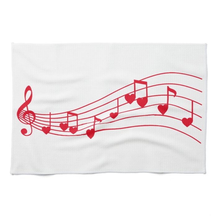 love music, musical notes with hearts kitchen towels