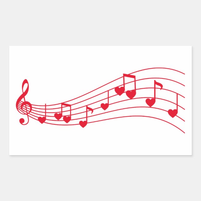 love music, musical notes with hearts rectangular sticker (Front)