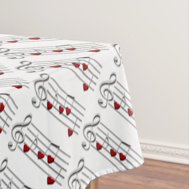 love music notes silver red white tablecloth (In Situ)