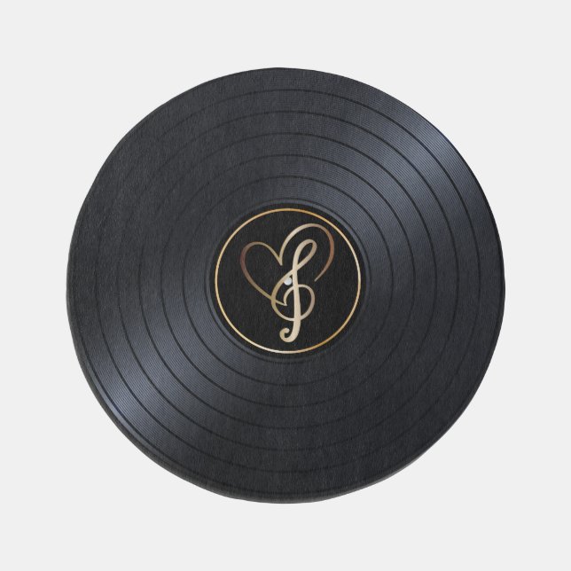 Love Music Notes Vinyl Record Outdoor Rug (Front)