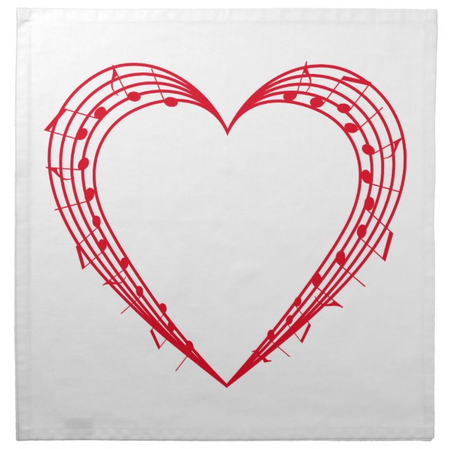 love music, red heart with musical notes cloth napkin (Front)