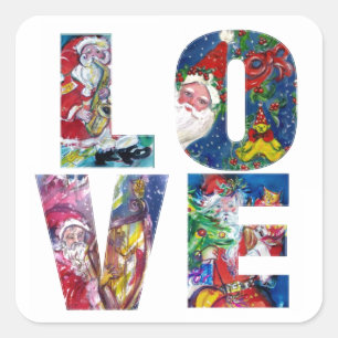 LOVE MUSICAL SANTA XMAS PARTY SQUARE STICKER