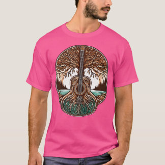 Love Musician Acoustic Guitar Tree And Landscape G T-Shirt