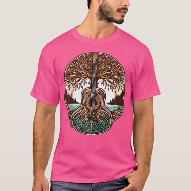 Love Musician Acoustic Guitar Tree And Landscape G T-Shirt (Front)